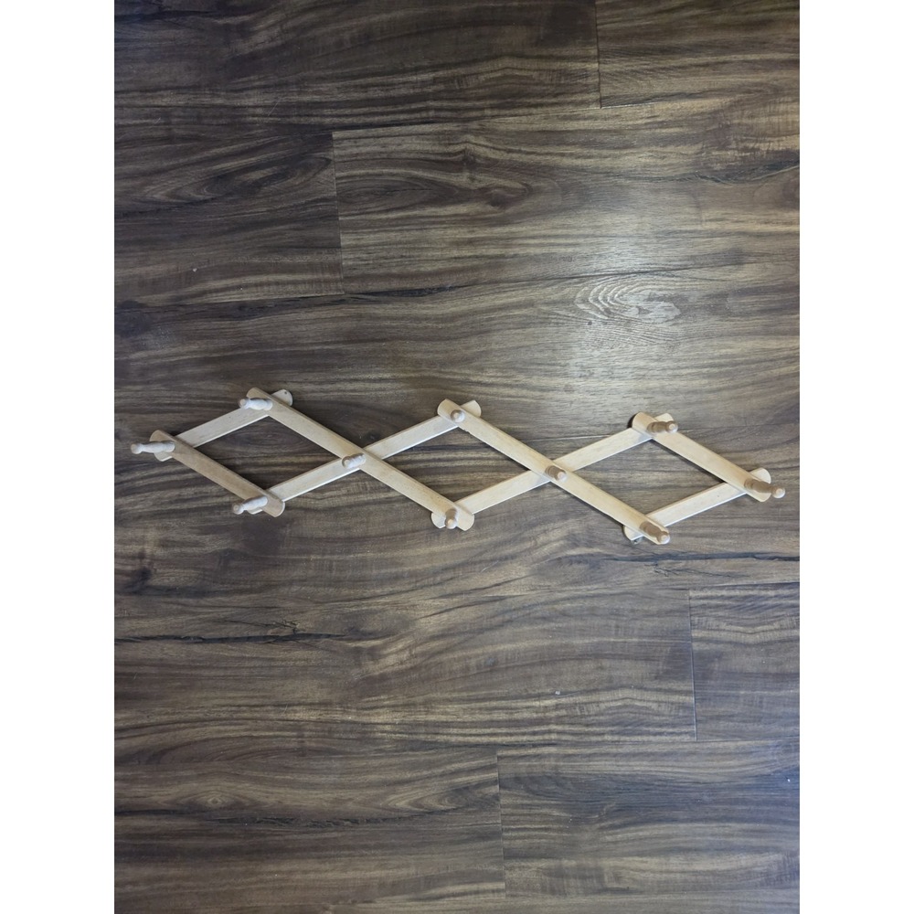 Vintage Wooden Accordian Style Hat Rack 10 Peg Wall Hanging